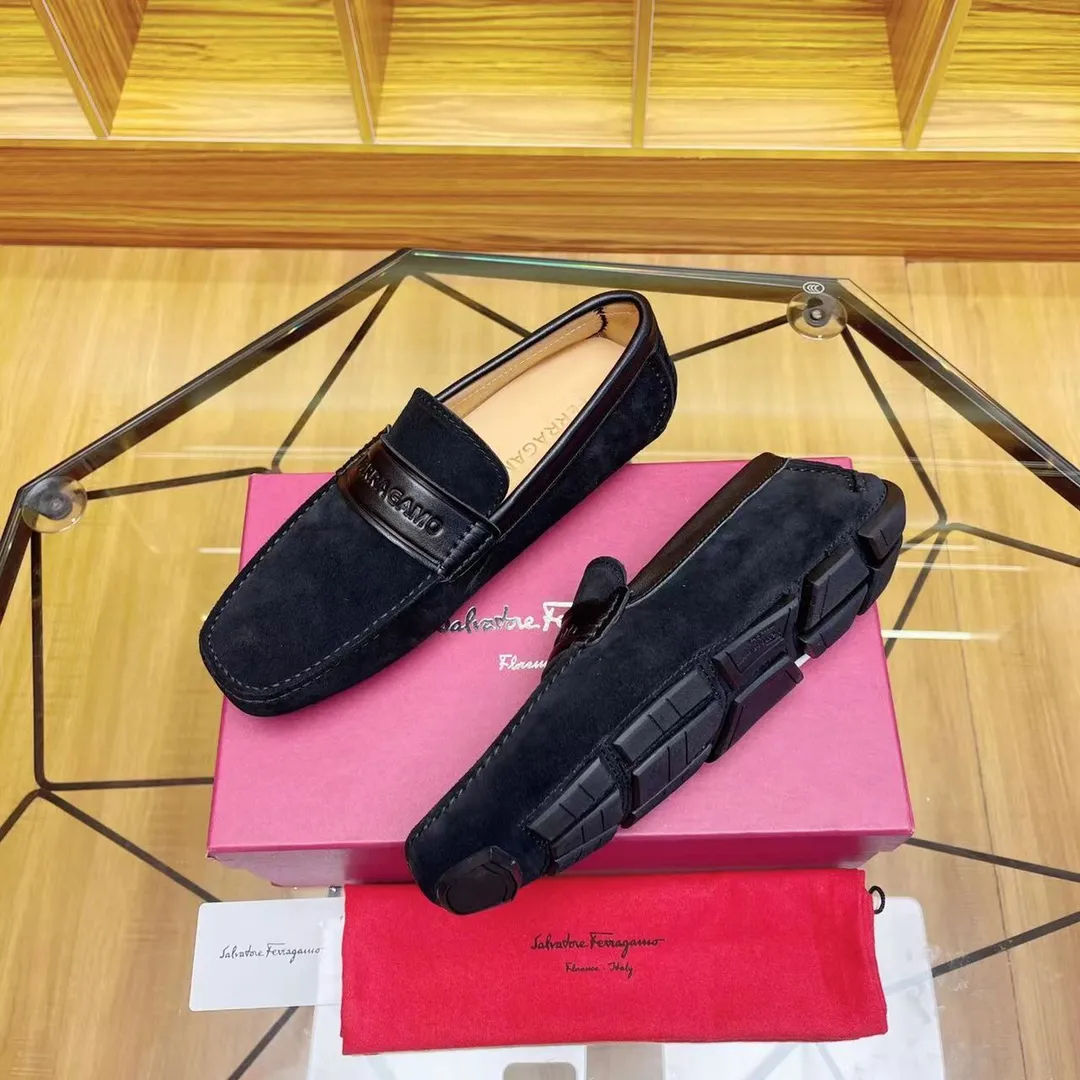 Men's shoes 💰560Ferragamo High-end quality, black cow suede➕cowhide lining, size 38-45